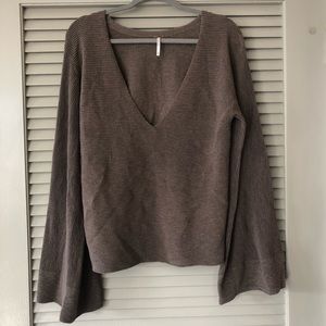Free people brown bell sleeve lightweight sweater